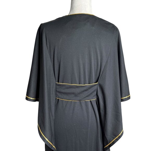 Vintage 70s Rue Rodeo Embellished Kaftan Dress Large Black Gold Stretch Maxi - Picture 6 of 11